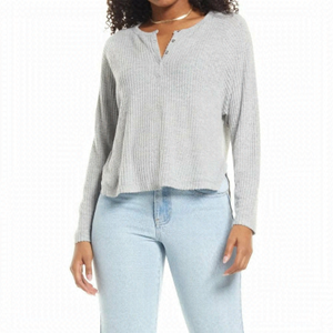BP Henley Long Sleeve Bnwot Gray Top Womens Snap Button Oversize